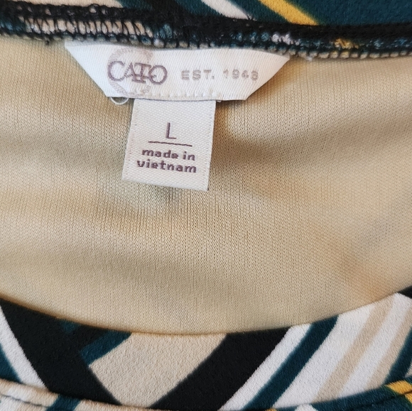 Cato Woman Ladies Dress Size L Green, Blacks and Tan Fully Lined 3/4 Sleeve - Picture 2 of 6